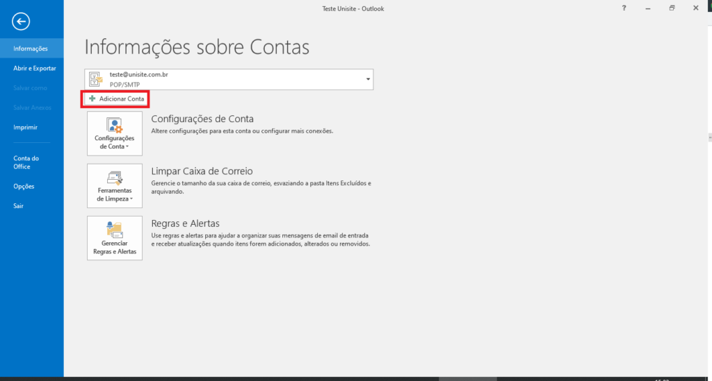 Outlook add conta